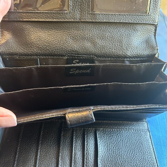 GIANI BERNINI WALLET Tri-Fold Pebble Leather Receipt Flap Black Silver Hardware - Picture 4 of 10